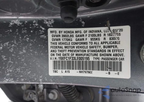 2020 Honda Civic Ex z USA, uszkodzony, nr VIN 19XFC1F33LE005195